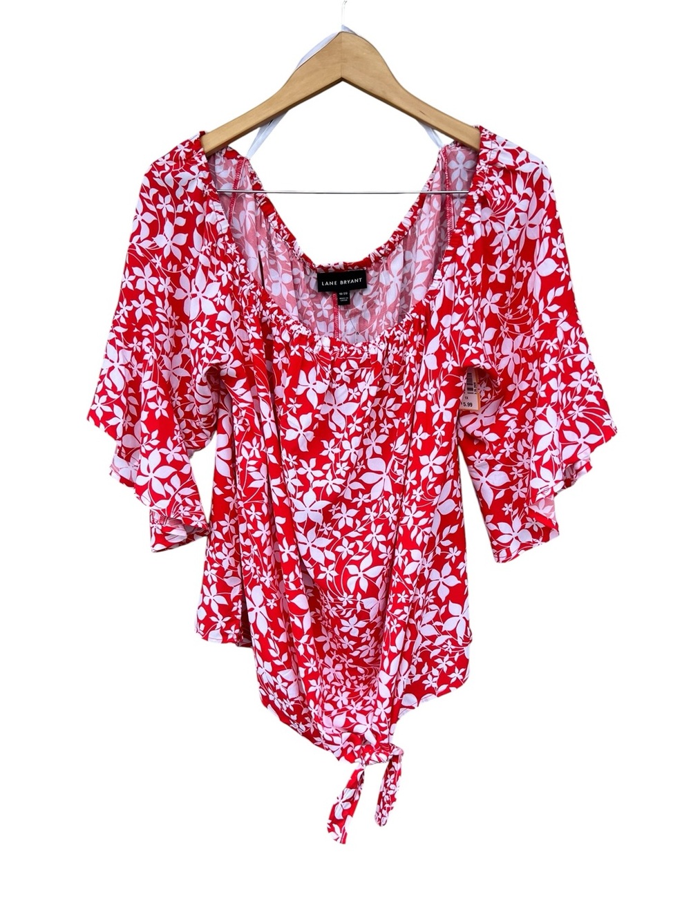 Lane Bryant Red & White Floral Tie-Front Top - Size 16/18